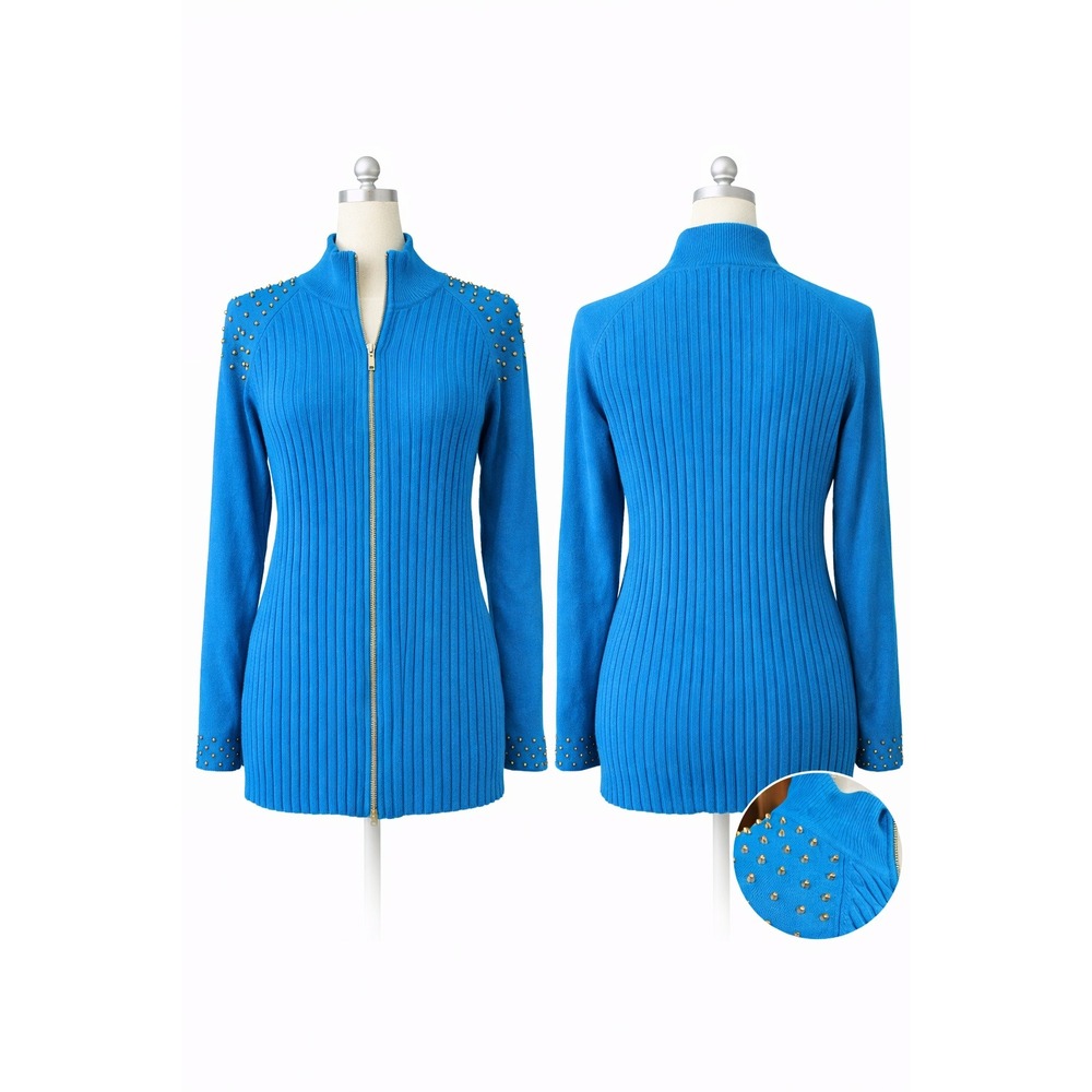 Y2K Edgy Studded Turquoise Zip Cardigan‎  Fontana  L